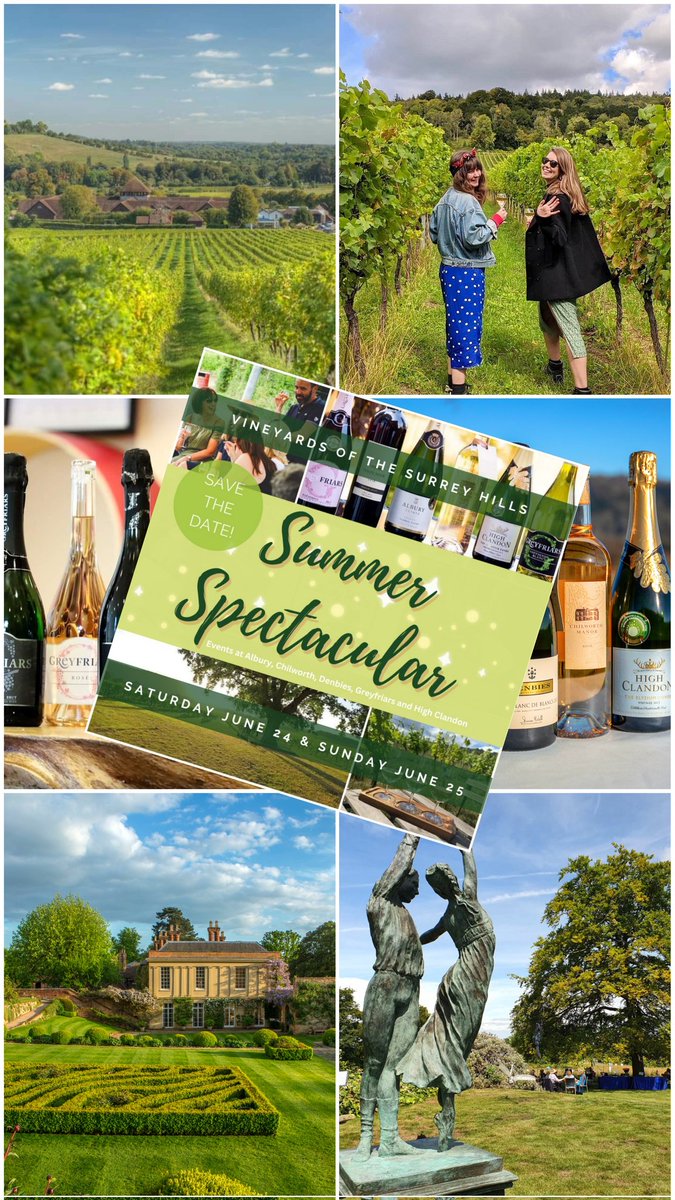 Vineyards of the Surrey Hills’ Summer Spectacular weekend takes place on June 24 & June 25. There will be events at @denbiesvineyard, @AlburyVineyard, @Greyfriarsvine, @HighClandon & @Chilworthwines: surreyhillsvineyards.co.uk/summer-spectac… 🥂

#surreyvineyards #surreyday #winegb #englishwineweek