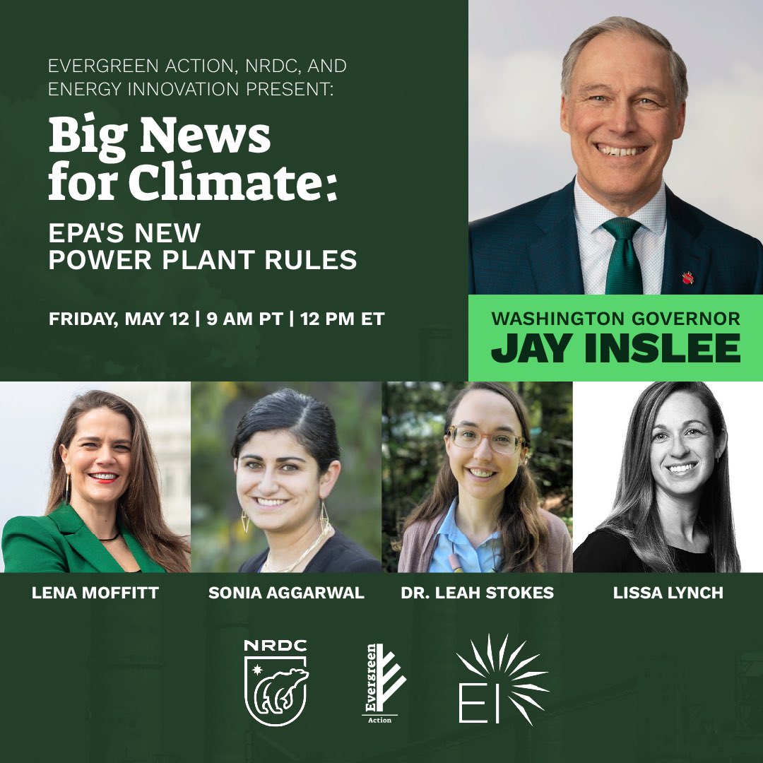🎙️🏭🌎⚡️PUBLIC BRIEFING: Join us tomorrow for a briefing with partners to discuss & answer questions about @EPA’s newly proposed carbon pollution standards! #cleanpower 

With @GovInslee @JayInslee @NRDC @EnergyInnovLLC @leahstokes @LenaMDC @cleantechsonia @EvergreenAction
