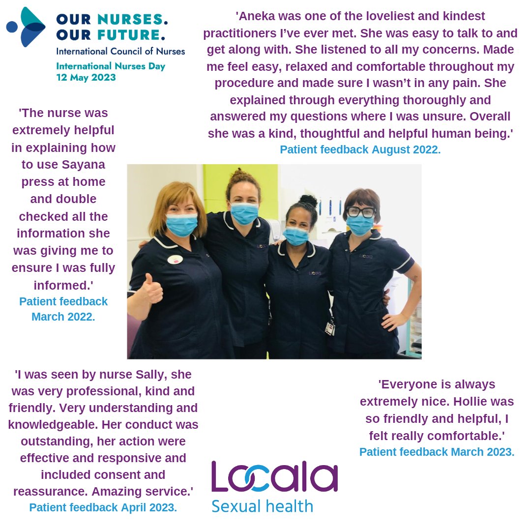 Locala_Safesex's tweet photo. This #FeedbackFriday we're celebrating the amazing nurses of #LocalaSexualHealth🌟
We're sharing #Feedback from our patients, so you can hear what our service is like. Well done to our wonderful #Nurses 👏
#InternationalNursesDay #SexualHealth #PatientExperience #LocalaIsGood https://t.co/jHaLE47kVO