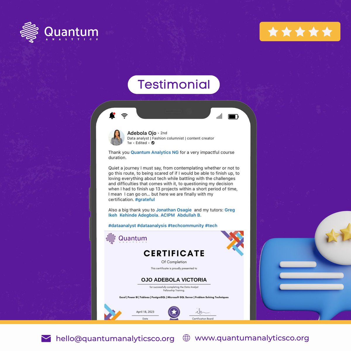 quantumanalyst's tweet photo. It's Review o'clock⏰

We are always more than delighted to receive feedbacks and good news from our students.

This makes us proud &amp; excited to do more.

#quantumanalytics #reviews #feedback #quantumanalyticssuccessstory
#testimonial #learntechwithquantum https://t.co/fBkO9owUxx