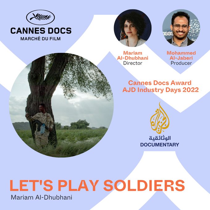 Congratulations to Mariam Al Dhubhani and # Mohammed Al Jaberi whose doc 'Let's Play Soldiers' (a DFI documentary lab project) will be part of this year's #Cannes2023 Film Market's Cannes Docs which will help connect the film with potential funding and creative partners!