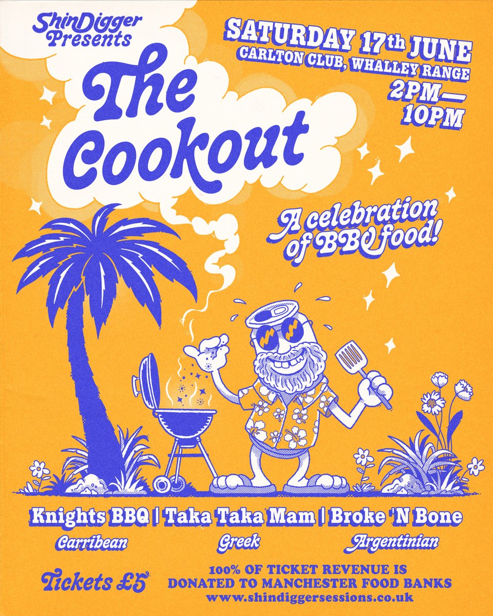 🌴👨‍🍳🔥 THE COOKOUT | 17th JUNE 🔥👩‍🍳🌴
A celebration of true BBQ food showcasing traders who cook with live smoke and fire. Taking place in the garden of The Carlton Club 🌿 4 days from the summer solstice so we can enjoy the long daylight hours 🌅
🤙 shindiggersessions.co.uk