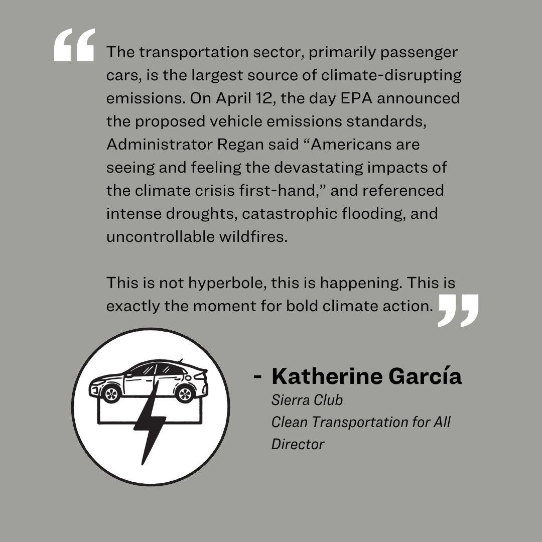 SierraClubLive's tweet photo. Climate change is not an abstract concept. Our communities feel its impacts every day. 

This week, @SierraClub #CleanTransportationforAll Director @katherinejulia urged the @EPA to strengthen its #CleanerCars standard, a cornerstone climate policy of the Biden administration! https://t.co/DDMDh9MWC4