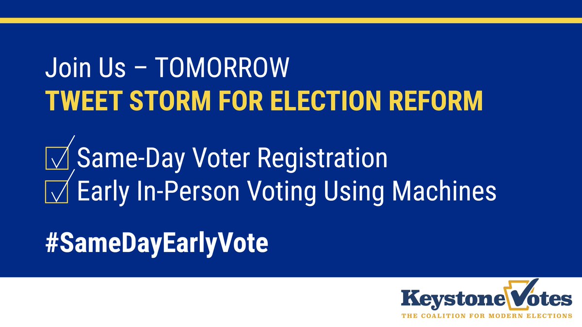 Tomorrow is the big day!

Join our partners across PA as we call on state officials to enact #SameDayEarlyVote election reforms to make voting more convenient &amp; easier to access for all eligible voters in our communities.

Follow and share!