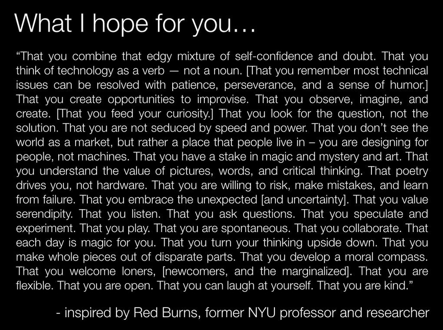 As another semester/academic year comes to a close, here's what I hope for you... (based on a quote from Red Burns) 
Cheers to all learners in <a href="/LT_UMN/">Learning Technologies @ University of Minnesota</a> <a href="/UMN_CEHD/">U of Minnesota CEHD</a> <a href="/UMN_CI/">U of MN CEHD C&I</a> and good luck to you in your next adventures! 🌟💛〽️🔆