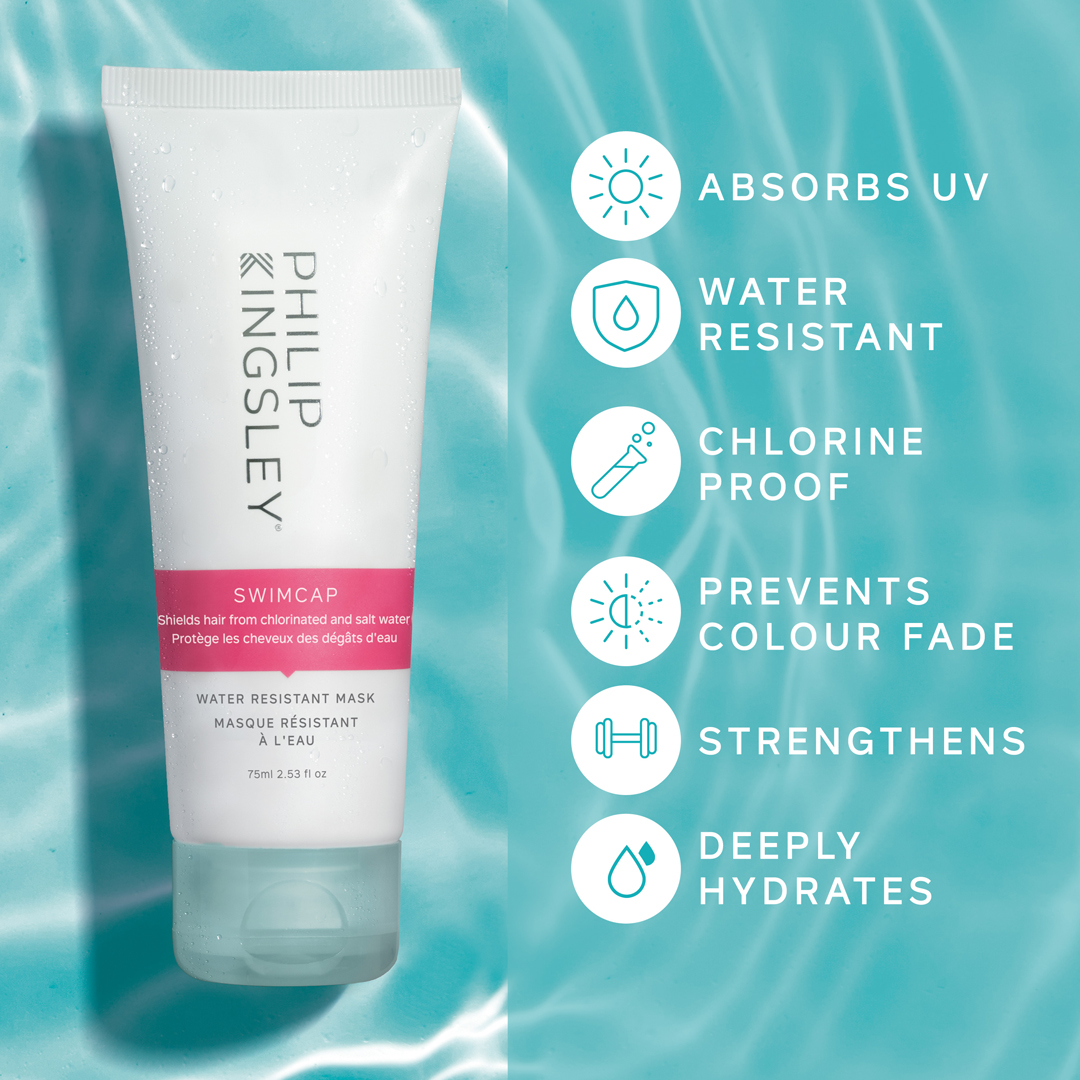 One mask, MANY benefits! 

That's the power of Swimcap - your go-to water-resistant mask to protect the hair from the drying effects of chlorine, salt water and UV rays, whilst improving hair condition on holiday!☀️ What more could you want?!✨