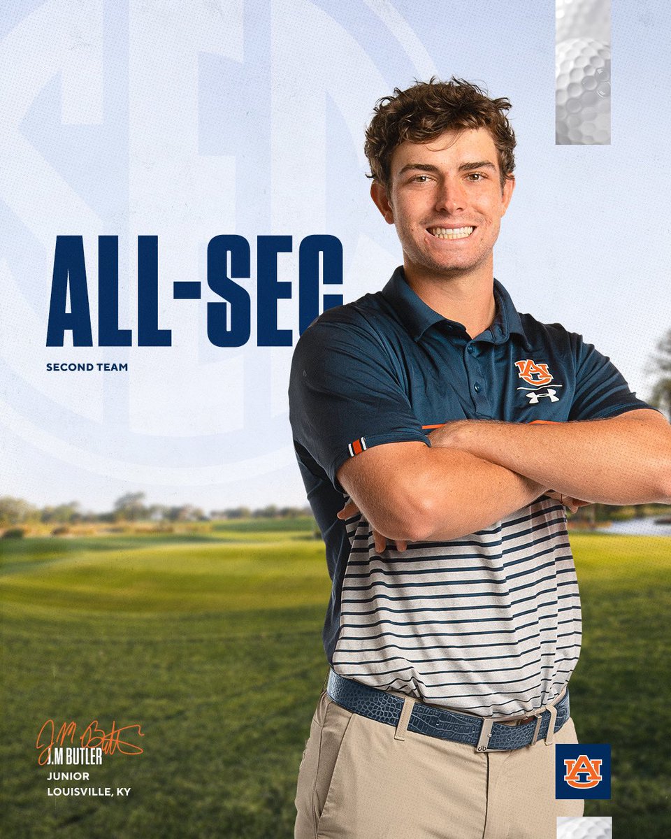 AuburnMGolf's tweet image. 314 players have represented this program. Only 10 have been named All-SEC three times… 

Welcome to the club, @JMButler2020 🏆

#WarEagle
