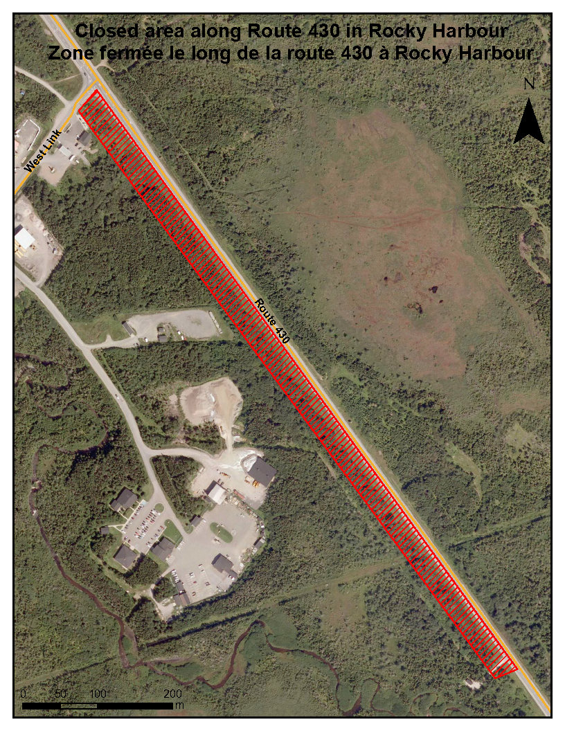 A roadside closure is in effect along Route 430  until July 15, 2023 to allow for the replacement of the Town of Rocky Harbour Water Line. Please see the map for more details.