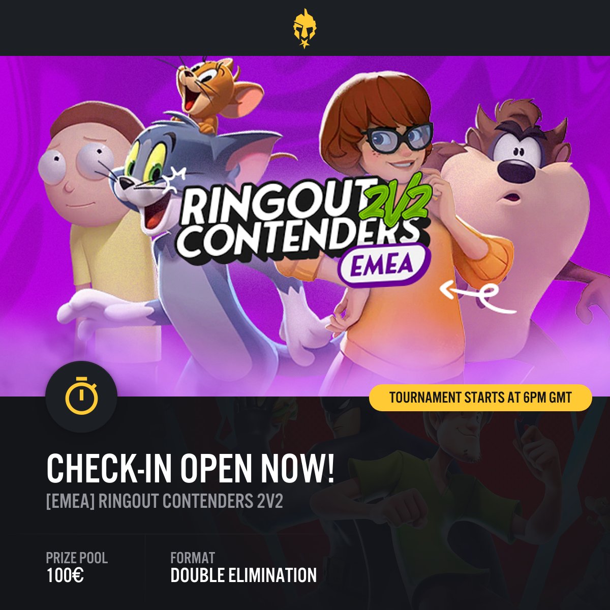 🛎️ Check-In for today’s Multiversus Tournament is now open! You have 30 minutes to check-in before it and registration closes. 

Check-In here ⬇️
egl.tv/tournament/7848