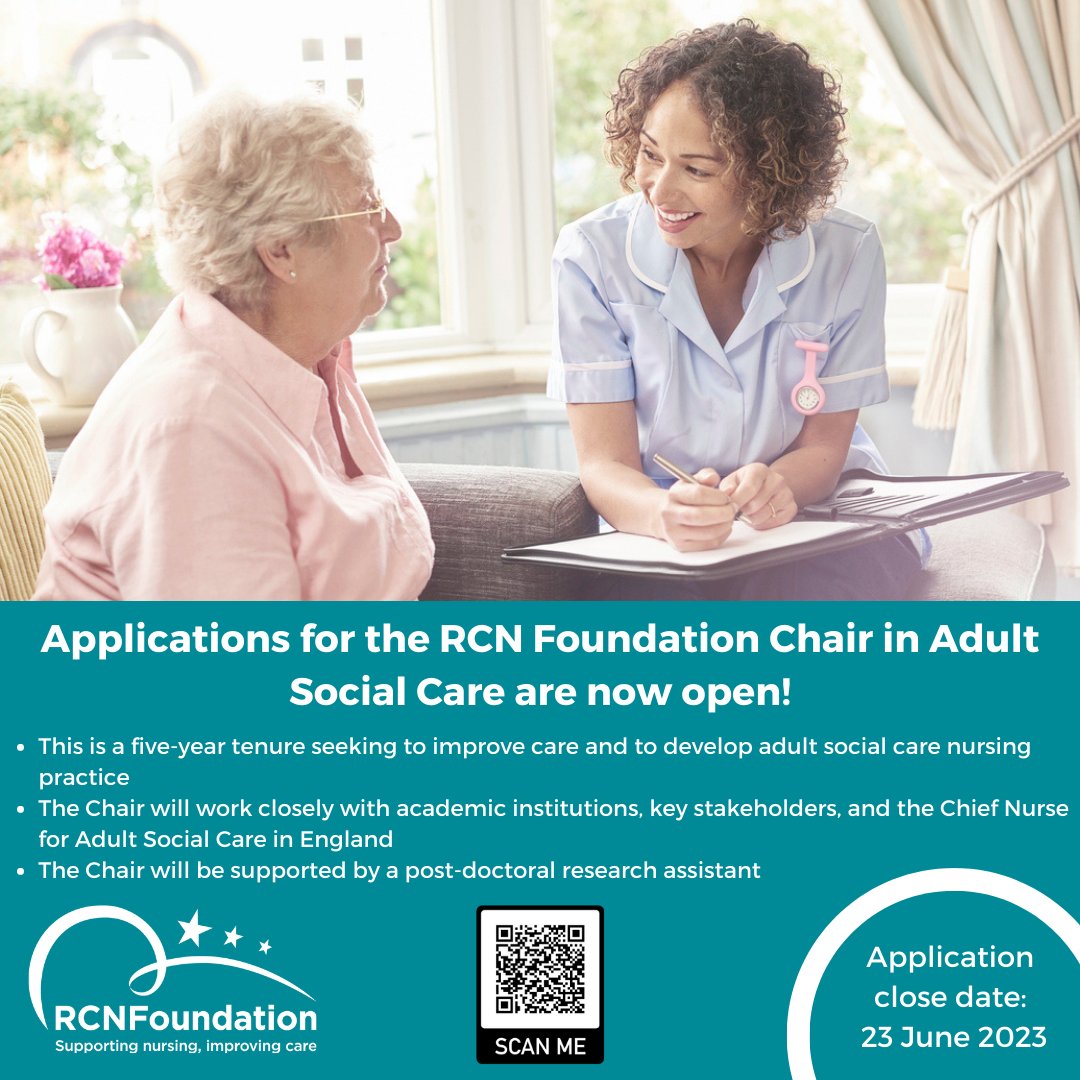 We are proud to announce the creation of the UK’s first Chair in Adult Social Care Nursing. This is a significant investment and will support and improve adult social care in the UK.

For more info & to apply 👇rcnfoundation.rcn.org.uk/Grants-and-fun…… 

#socialcarenursing #wearesocialcarenurses