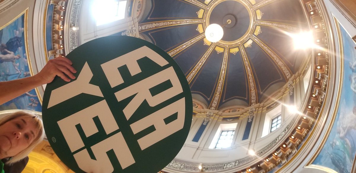 WomensMarchMN's tweet photo. The MN Capitol chandelier is lit up ... it's a sign for legislators to see the light and pass #ERAMN #ERANow @ERAMinnesota https://t.co/ryK1Fjl9cg