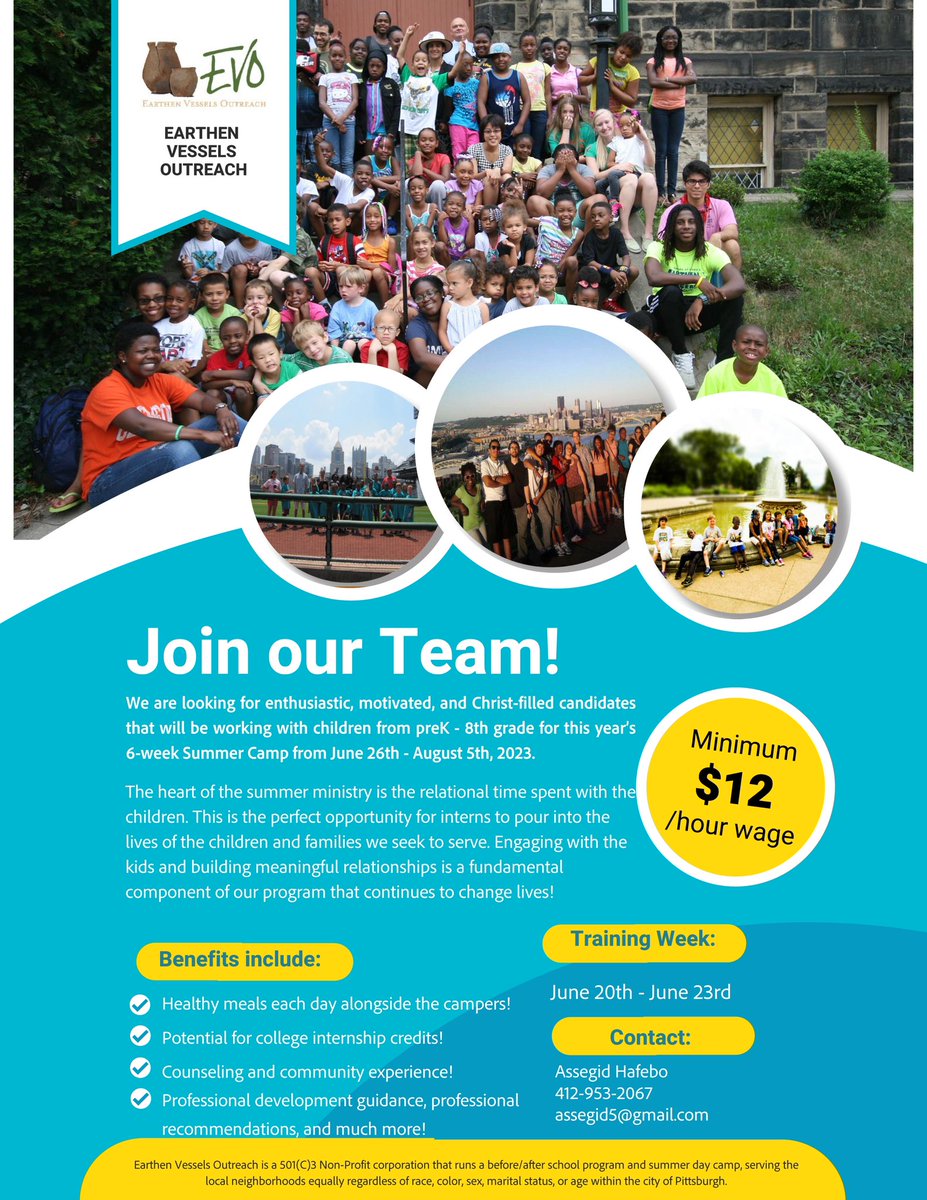 evo_pgh's tweet photo. More good news - we are hiring! Join us in our mission this summer! https://t.co/VpuT2bK5Nq