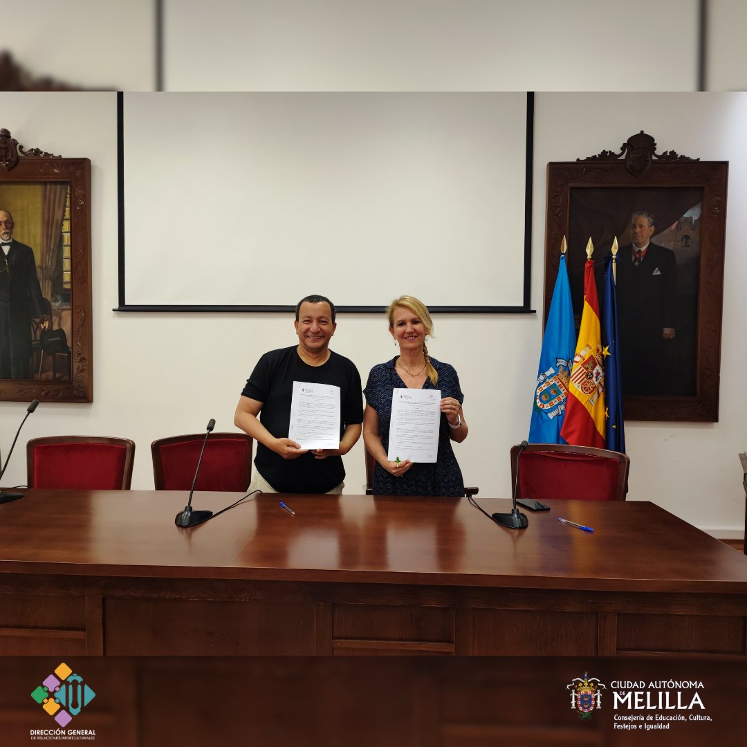 interculturaml's tweet photo. La consejera de Educación, Cultura, Festejos e Igualdad, Elena Fernández Treviño, ha firmado hoy junto a Mohamed Mohamed Hammú como presidente de la Asociación Voces Rescatadas, un convenio de colaboración destinado a fomentar el trabajo⬇️ https://t.co/CSYFEY4vFb
