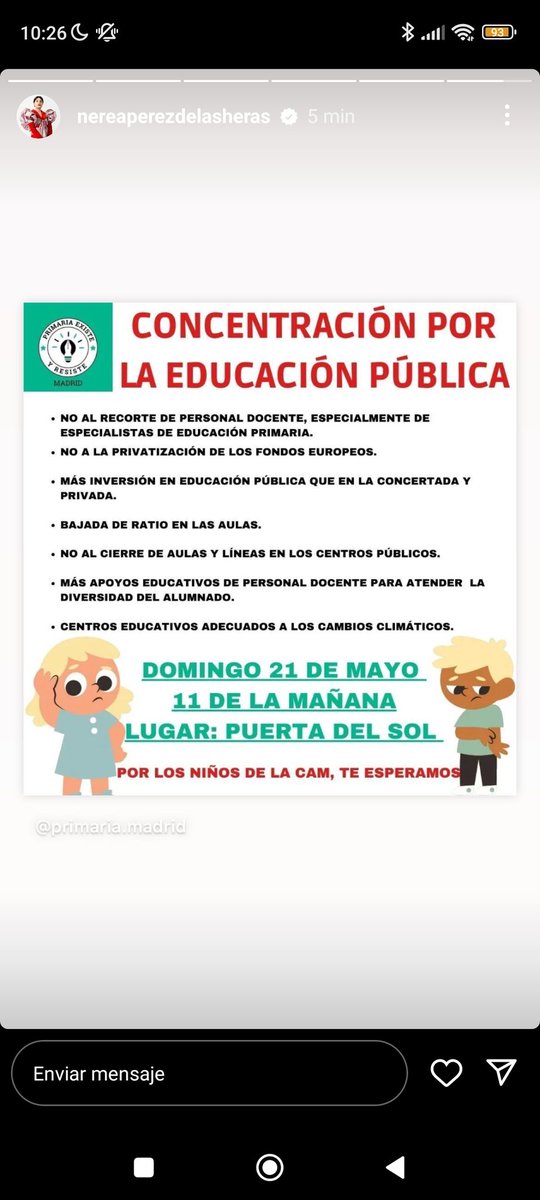 Invitamos a toda la comunidad educativa y a toda la población madrileña a acudir el día 21 a la puerta del Sol para luchar por una Educación Pública sin recortes por los niños y niñas de Madrid . Ayúdanos a difundir 💪❤️
