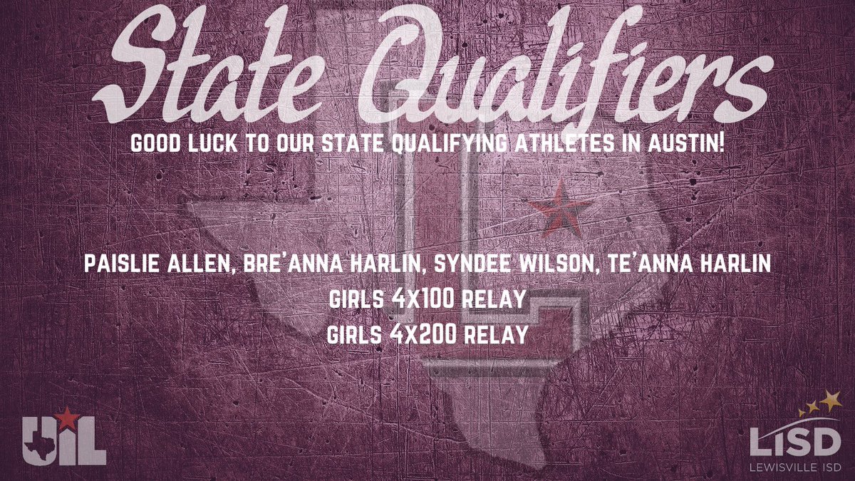 Lewisville ISD Athletics (@lisdsports) on Twitter photo Good luck to our track athletes competing in the 6A UIL State Track Meet in Austin!
<a href="/lhscc_track/">Farmer Running</a>
<a href="/MarcusXCTrack/">Marcus XC/ T & F</a>
<a href="/fmhsrunning/">Flower Mound Running</a>
<a href="/Hawk_Running/">Hawk Running</a> Good luck to our track athletes competing in the 6A UIL State Track Meet in Austin!
<a href="/lhscc_track/">Farmer Running</a>
<a href="/MarcusXCTrack/">Marcus XC/ T & F</a>
<a href="/fmhsrunning/">Flower Mound Running</a>
<a href="/Hawk_Running/">Hawk Running</a>