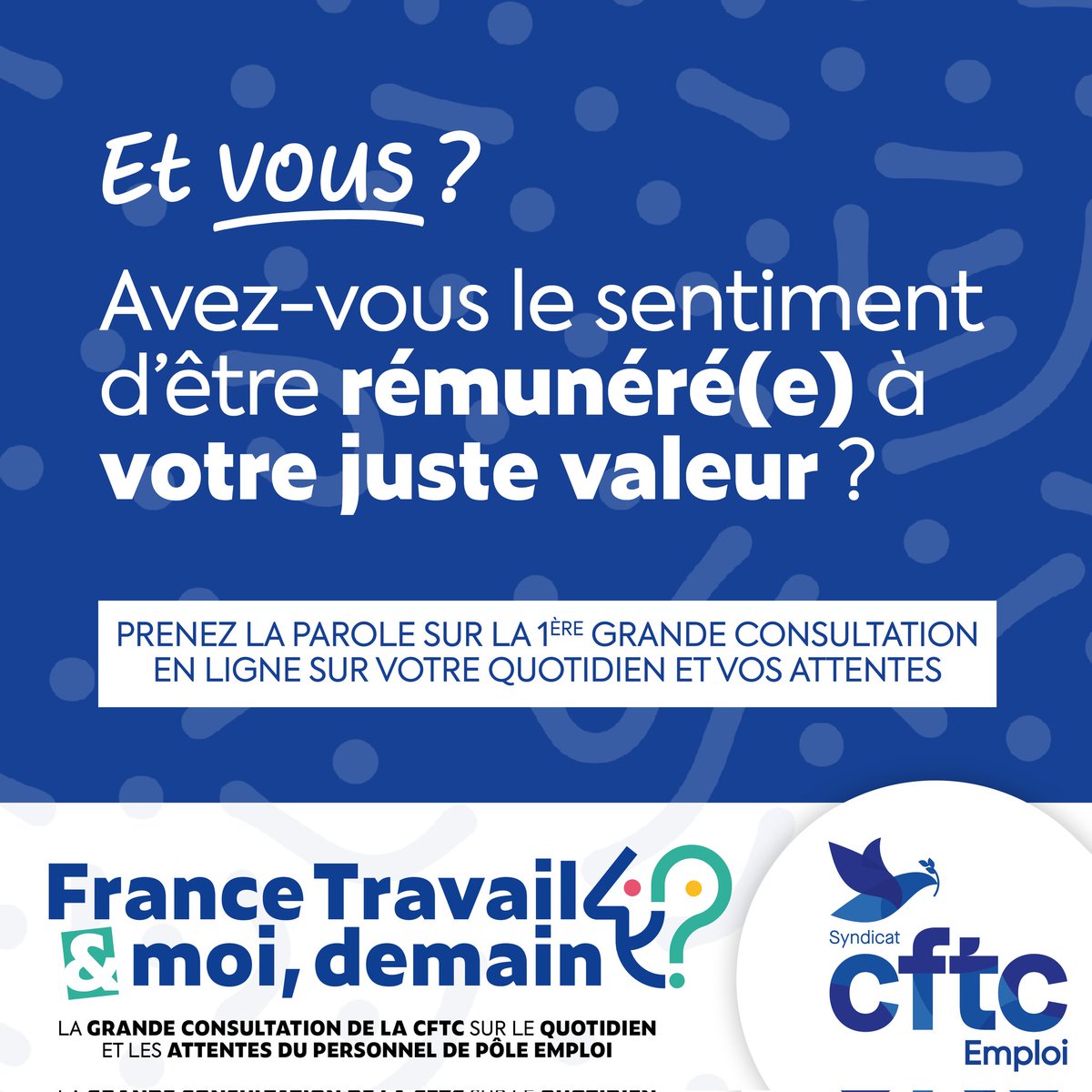 cftcemploi's tweet photo. Inflation, pouvoir d'achat, rémunération, salaire, traitement, c'est le moment de vous exprimer sur le sujet !
Il ne vous reste que quelques jours pour répondre à notre consultation des agents de @pole_emploi !
C'est par ici : https://t.co/O464kTfqjg https://t.co/guQWx1qWqf