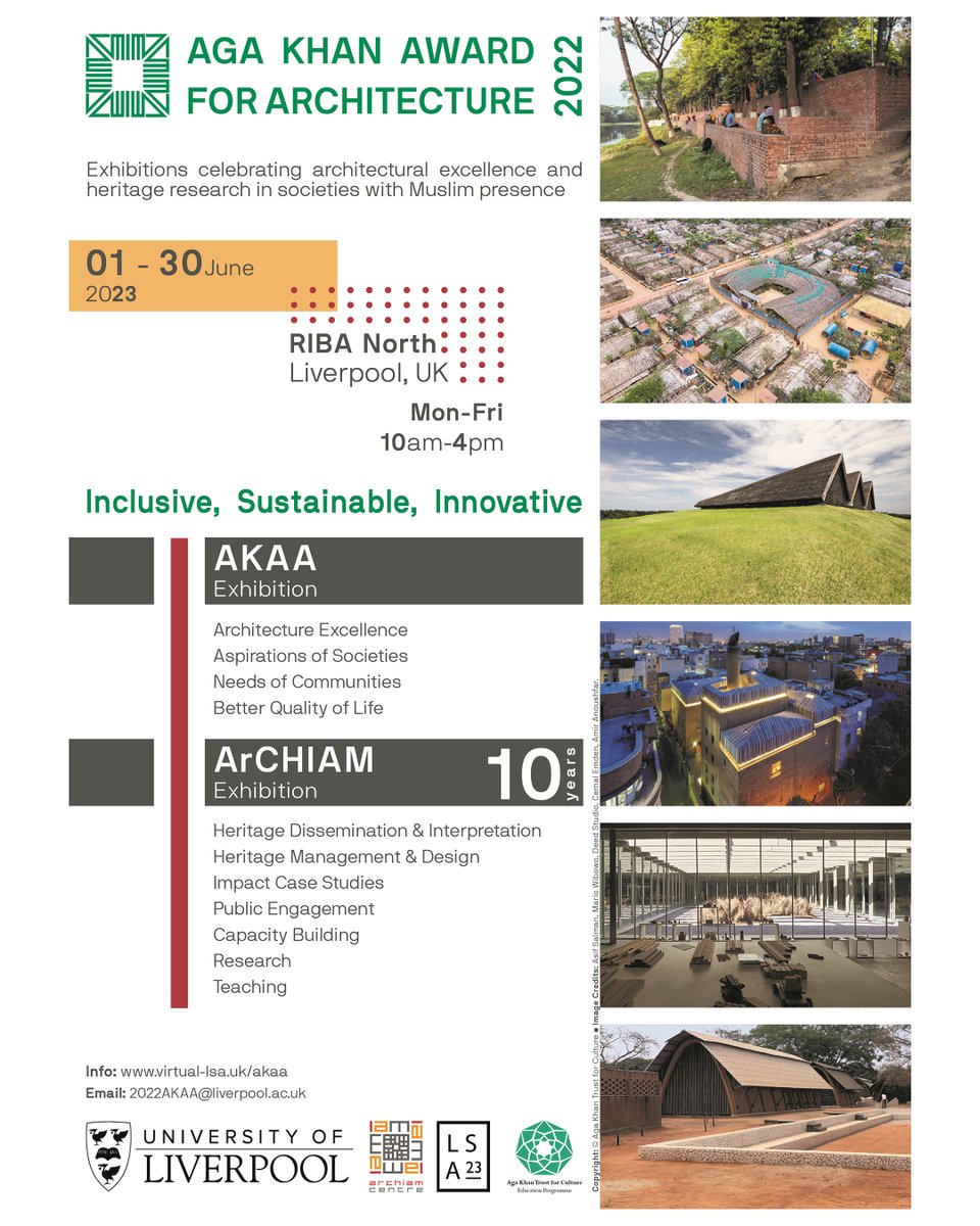 📢📢📢The Aga Khan Trust for Culture, ArCHIAM Research Centre and Liverpool School of Architecture are bringing to Liverpool (UK) a month-long programme of exhibitions, talks and film screenings celebrating the 2022 Aga Khan Award for Architecture and ArCHIAM 10th anniversary.