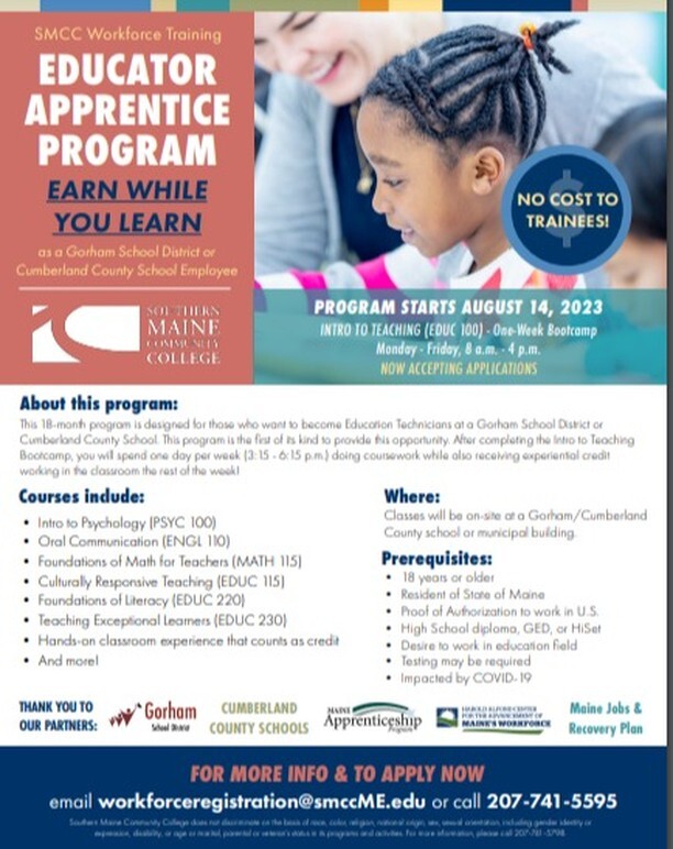 Educator Apprentice Program: Earn While you Learn! Please see the attached flyer for full details. This FREE program is offered to any Cumberland County school employee who would like to become an Education Technician.

ift.tt/IQoJLnU