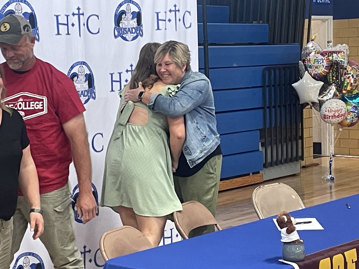 Signing Day at Holy Trinity. Kayla Box to Grand View Softball. Mary Hellige to pitch for Carl Sandburg Softball. And Brooke Mueller to Coe Volleyball. Three awesome young women