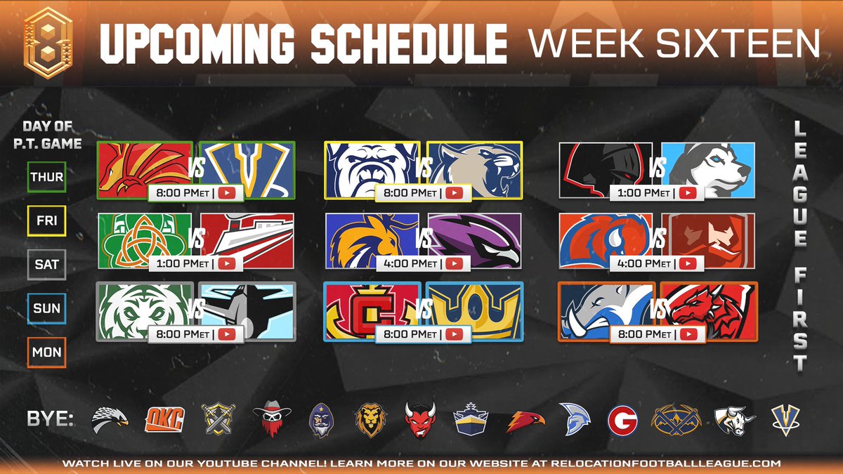 Just 3 more weeks left of the regular season! We’ve got 9 games where most of all matchups will have playoff implications! What teams gets it done this week? Comment your predictions below! 

#RFL #Season8 #Week16 #schedule #madden #madden23 #maddennfl #nfl #football #easports…