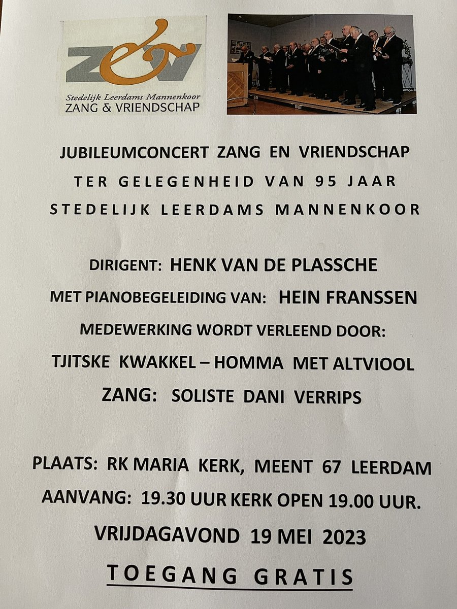 Jubileumconcert 95 jaar Leerdams Mannenkoor.
Delen mag (graag)