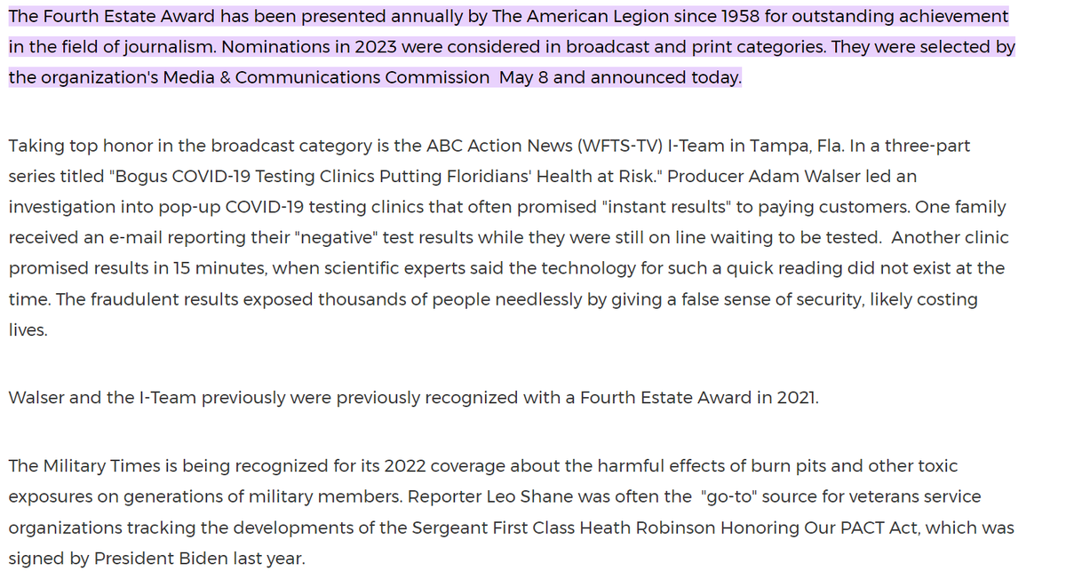 Leo Shane III (@leoshane) on Twitter photo Flattered & honored to be recognized by <a href="/AmericanLegion/">The American Legion</a> as a Fourth Estate Award receipient. @KellySKennedy broke the story of the dangers of burn pits in 2008 with <a href="/MilitaryTimes/">Military Times</a> -- her work & the great journalism by <a href="/patriciakime/">Patricia Kime</a> over the years have given me a lot to build on. Flattered & honored to be recognized by <a href="/AmericanLegion/">The American Legion</a> as a Fourth Estate Award receipient. @KellySKennedy broke the story of the dangers of burn pits in 2008 with <a href="/MilitaryTimes/">Military Times</a> -- her work & the great journalism by <a href="/patriciakime/">Patricia Kime</a> over the years have given me a lot to build on.