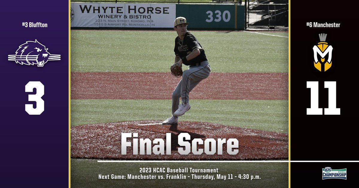 MUSpartans's tweet photo. @MUspartanbase BASE: Manchester baseball beats Bluffton 11-3! The Black &amp; Gold move on to face the #1 seed Franklin College in game 3 of the 2023 HCAC Baseball Tournament today at 4:30! 

Watch: https://t.co/tSXhiW96mh 
Live stats: https://t.co/TyYGdiycHl

#MUSpartans | #SpartanPride https://t.co/agkjgzPBQY