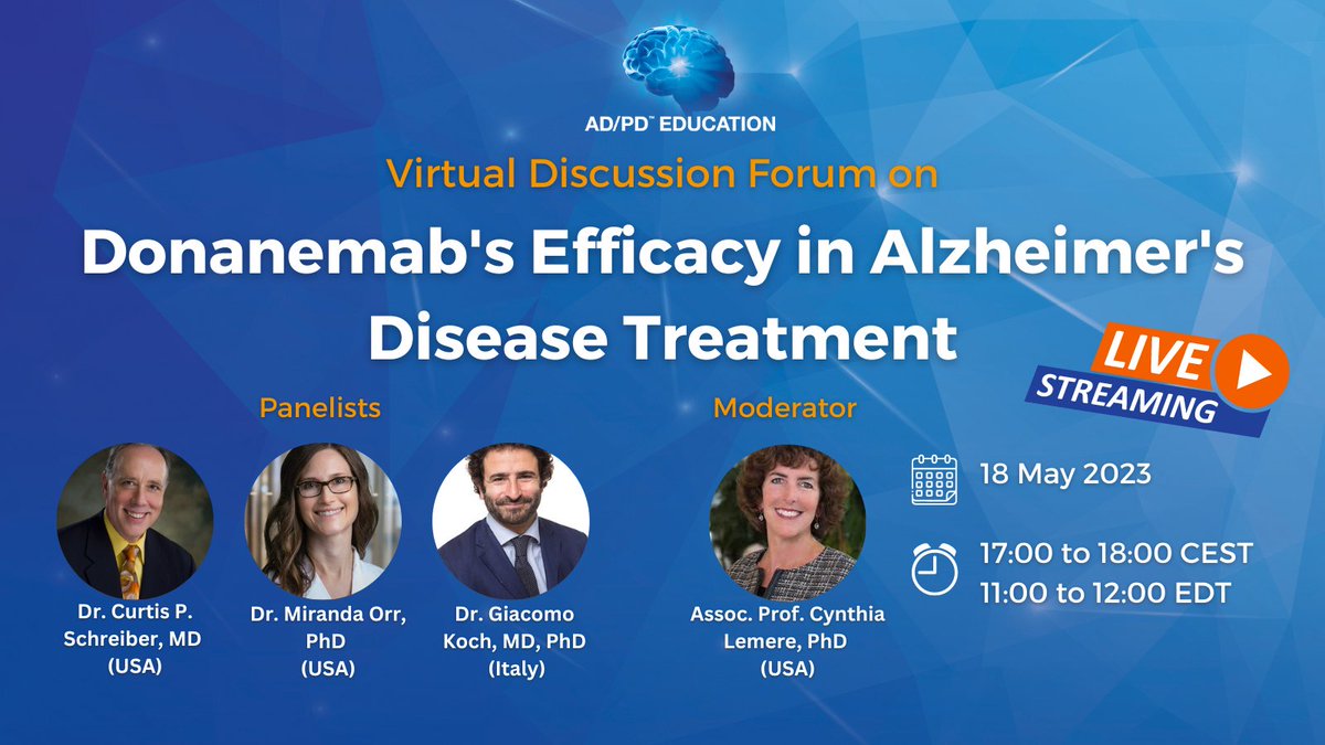 📢Join us for a virtual forum on #Donanemab's efficacy in Alzheimer's disease treatment!🧠
🗓️18 May
⏰17:00 CEST
🌟Hear from our panelists as they delve into Lilly's TRAILBLAZER-ALZ 2 Phase 3 study and its implications for #Alzheimer's research
Register: bit.ly/3VV3iGy