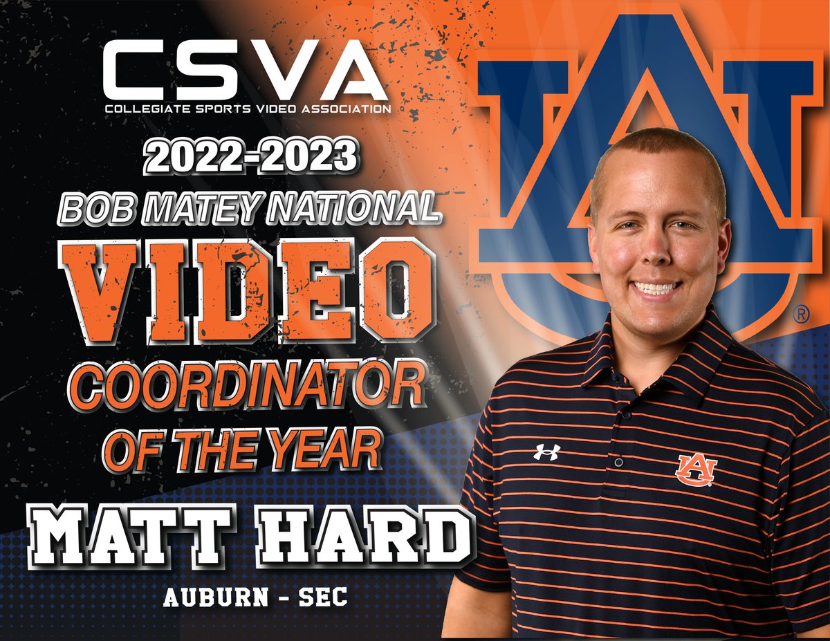 Congratulations to Matt Hard, 2022-2023 Bob Matey National Video Coordinator of the Year!
#csva #auburnfootball #sec