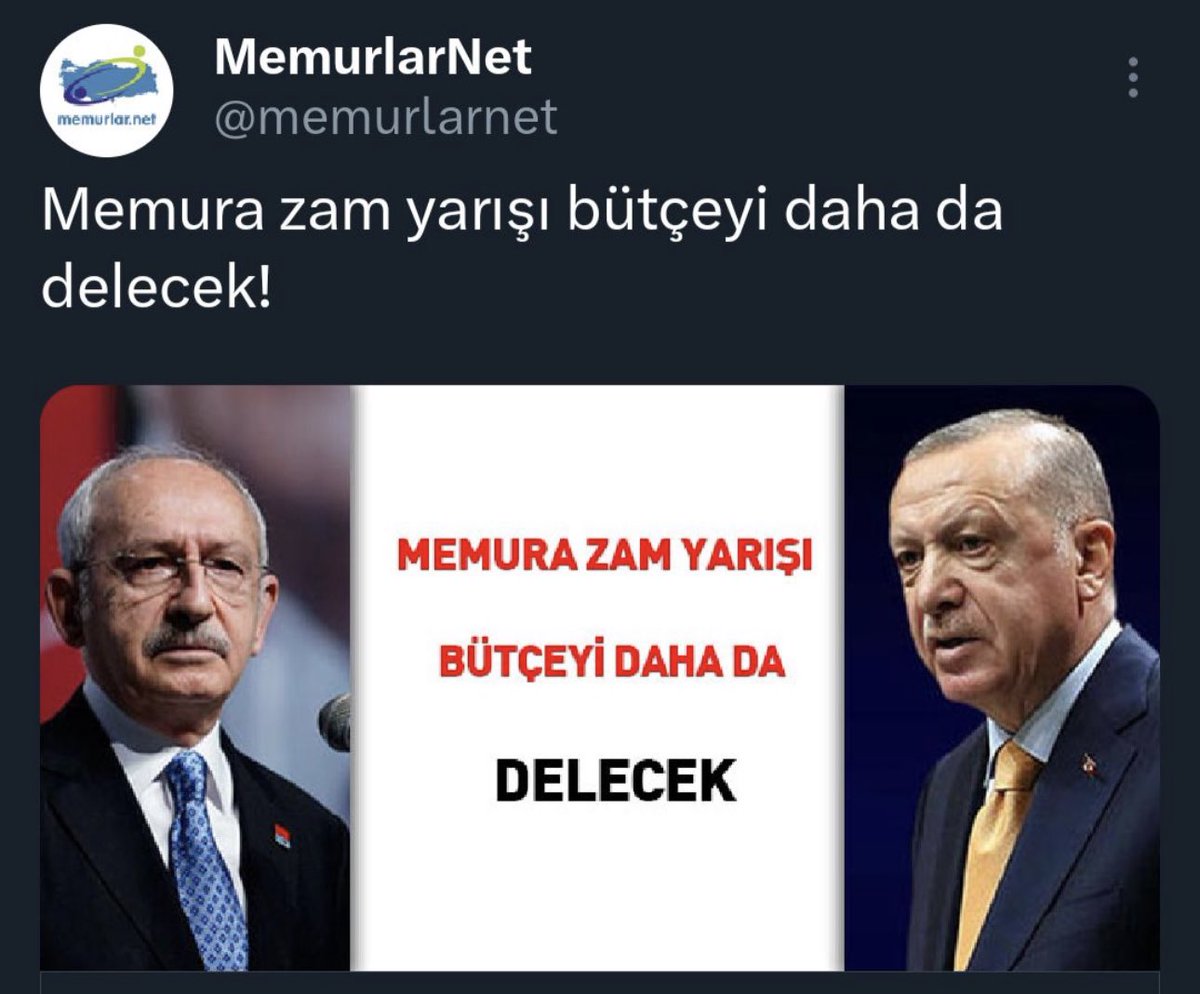 Bir Memur sayfası düşünün Memurdan yana değil. 
Aynı Memurdan yana olmayan Memur Sendikası gibi.
Yahu herkese zam yapıldı, Eyt çıktı bütçe delinmedi de memura verilince mi deliniyor bu bütçe! 
Adamlar Memura zammı müjde diye vereceğine nasıl vermiş! 
Size de yazıklar olsun!
