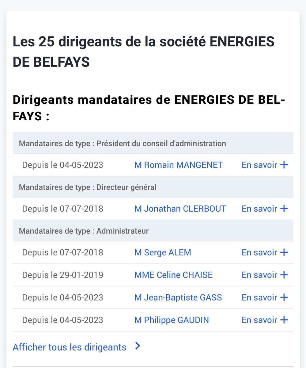 Quand tu apprends que tu es président de la SEM actionnaire du parc éolien depuis le 4 mai 2023 alors même que tu as été révoqué le 20 mai 2022!

Un an pour mettre à jour un Kbis désormais faux!

Encore une société bien gérée!

#belfays