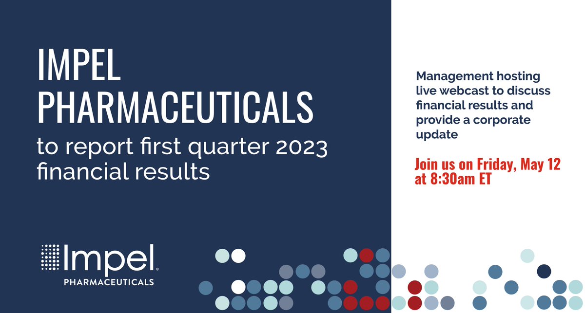 ImpelPharma's tweet photo. Join us on TOMORROW at 8:30am ET to learn more about our Q1 2023 #earnings and business updates. A replay of the webcast and accompanying slides will be available on our website following.

Access the live conference call by registering: https://t.co/CIzCzv9luU
$IMPL https://t.co/IjzMlKyc8t