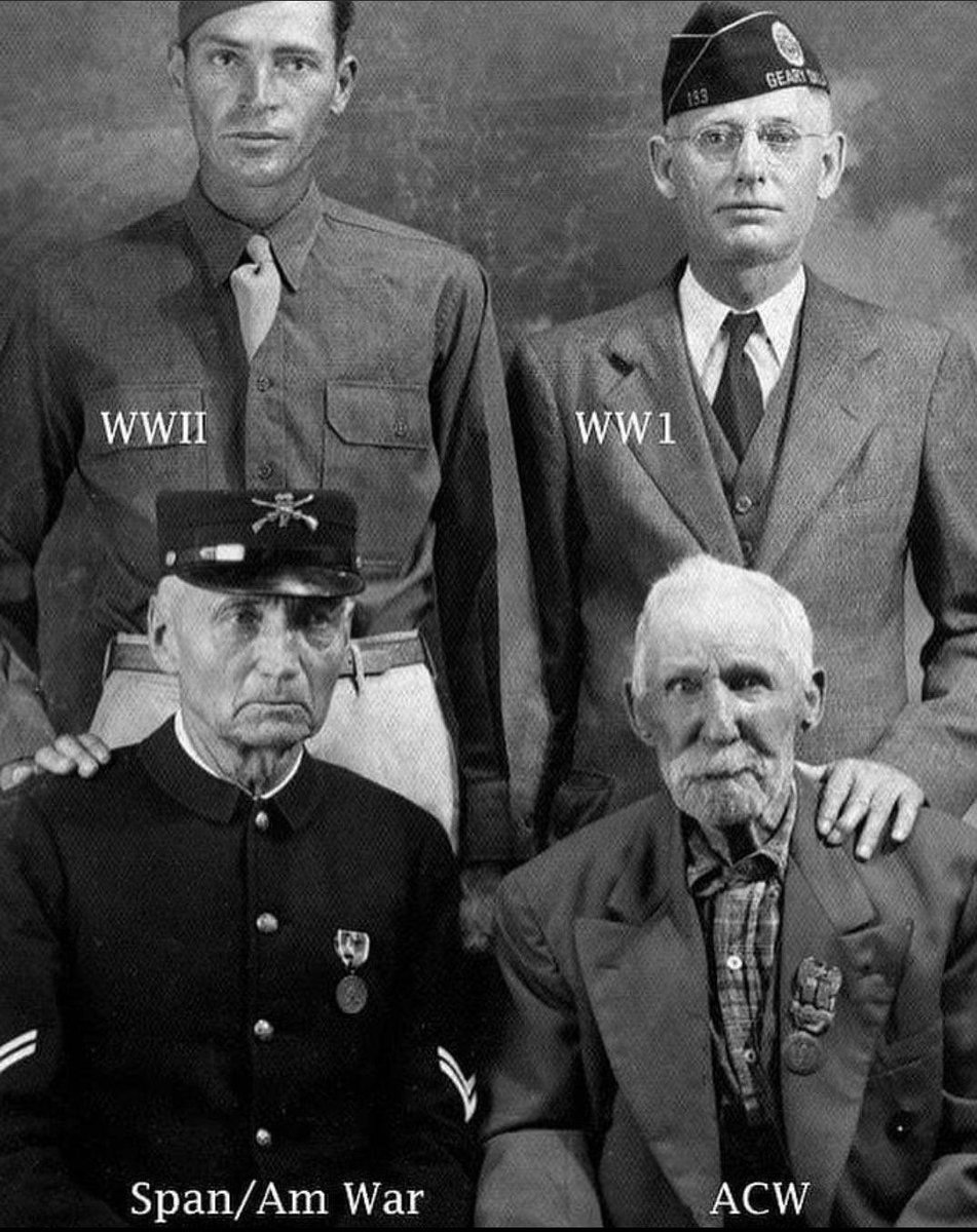 Four American veterans alive at the same time pose together.