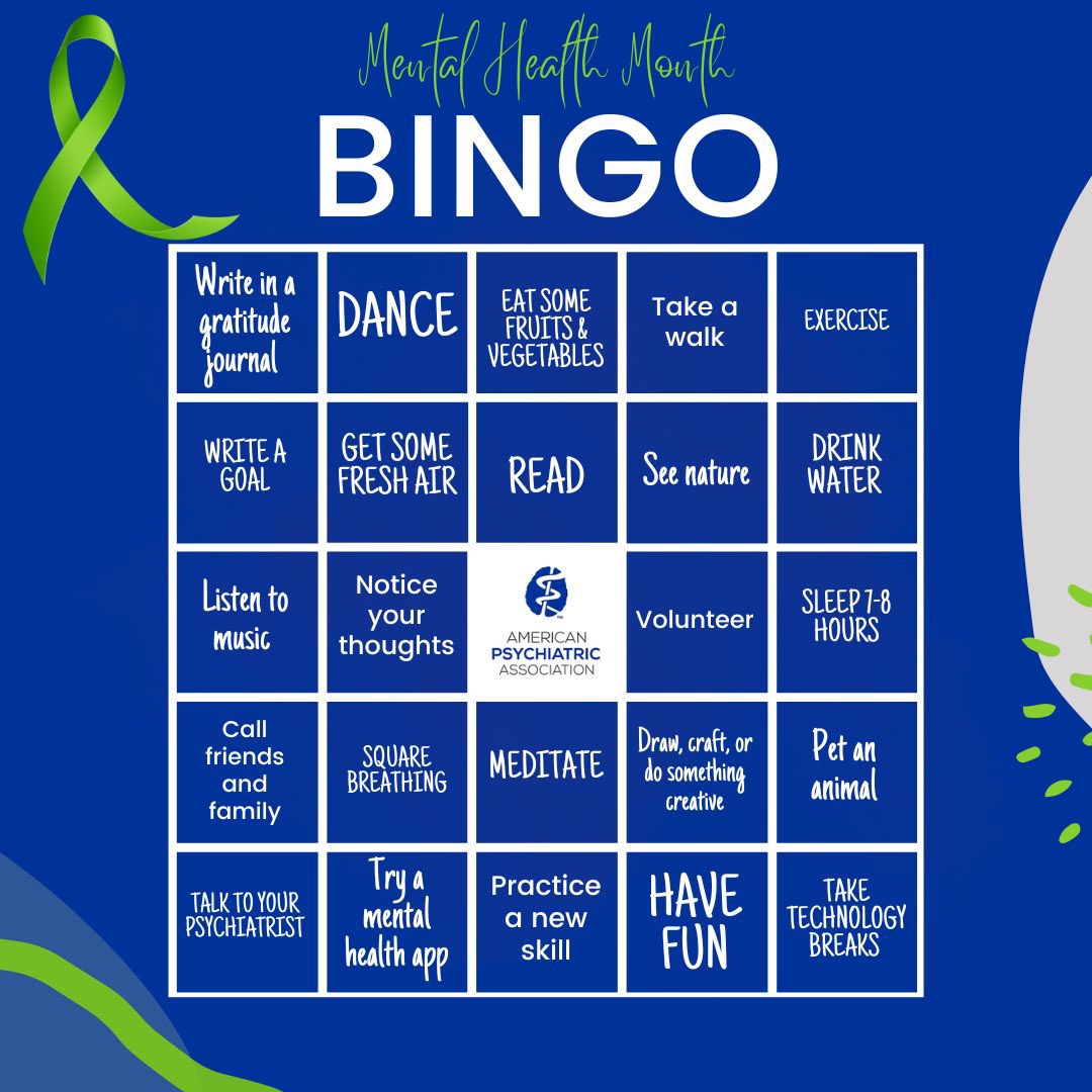 MrsCancellaroPV's tweet photo. PVHS is doing some Self-Care Bingo for Mental Health Awareness Month! #selfcarepvhs https://t.co/p9pT84EmWV