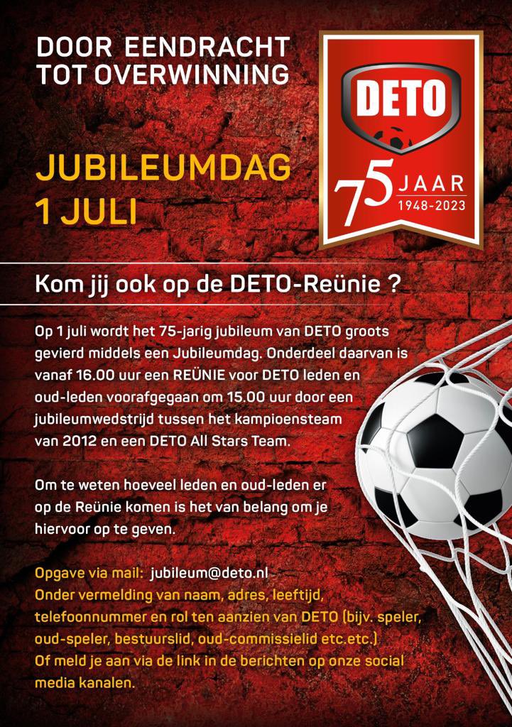 Programma DETO 75 JAAR zaterdag 1 JULI / Geef je op voor de DETO reünie deto.nl/nieuws/algemee…