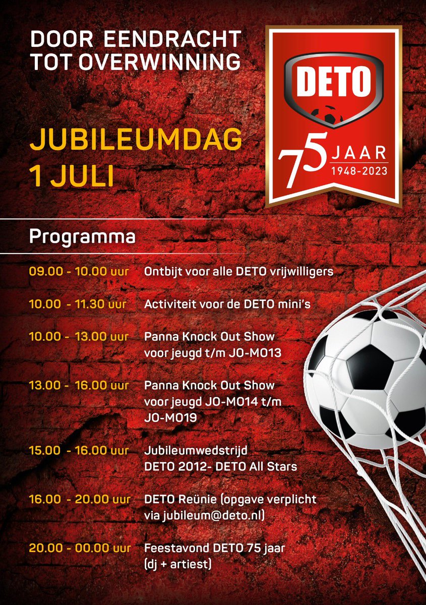 vvDETO's tweet photo. Programma DETO 75 JAAR zaterdag 1 JULI / Geef je op voor de DETO reünie https://t.co/pEWubMZe12 https://t.co/OFaU1PBSZg