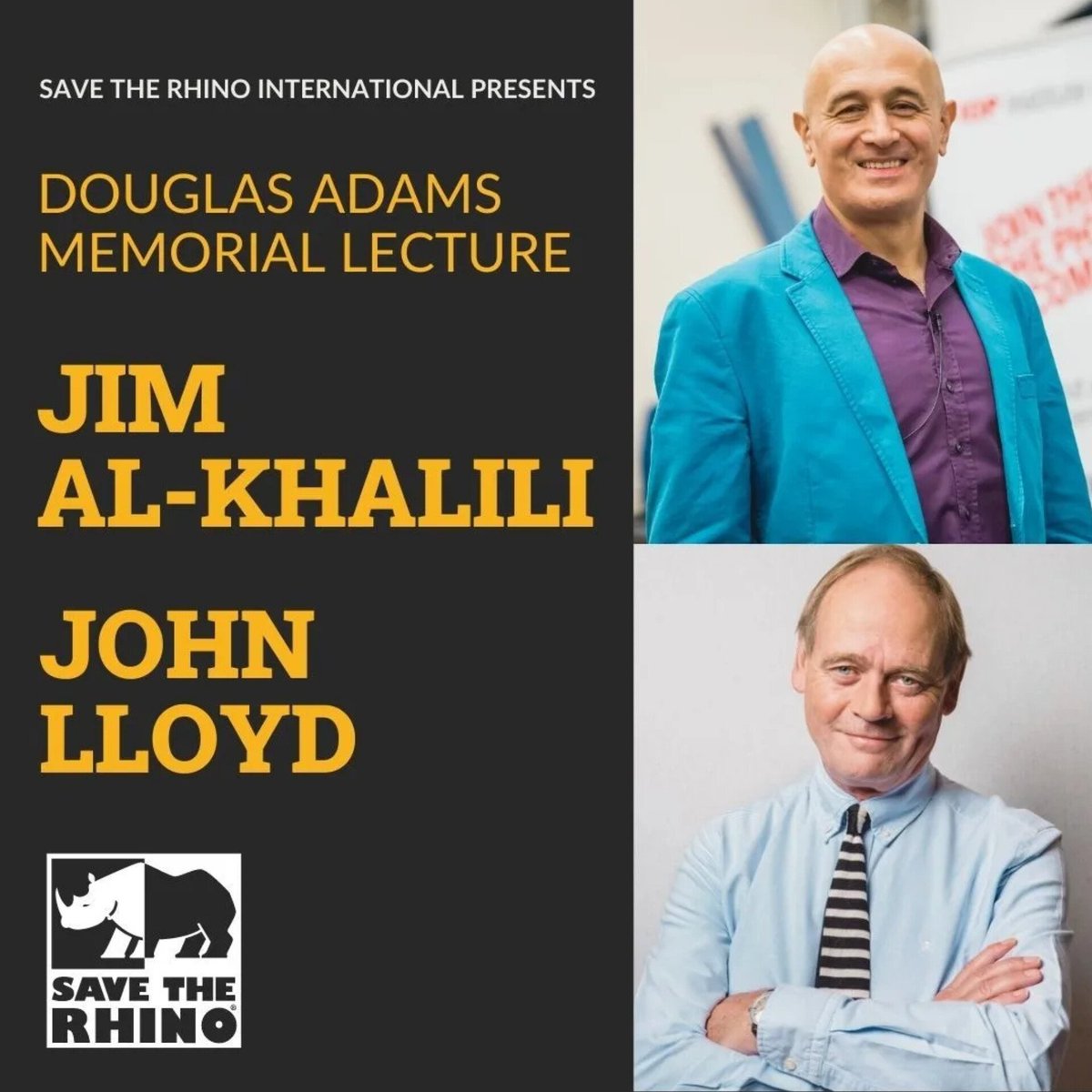 There's just one week to go until this year’s #DouglasAdams Memorial Lecture with speakers <a href="/jimalkhalili/">Jim Al-Khalili</a> and John Lloyd!
You can attend in person <a href="/RGS_IBG/">Royal Geographical Society (with IBG)</a> or online. Get your tickets here: savetherhino.org/get-involved/e… #DAML23 #h2g2