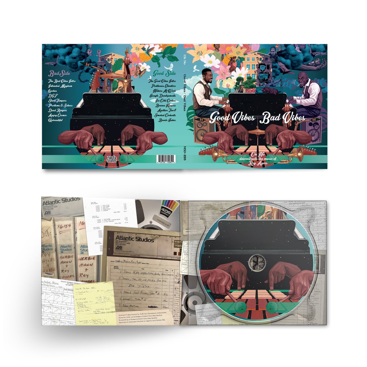 Layout and inside collage for the digipak CD of the new <a href="/ohnothedisrupt/">Doctor NO!</a> 'Good Vibes / Bad Vibes' album. 

Main cover art by Tokioaoyama

Available now from the good folks <a href="/naturesounds/">Nature Sounds</a>