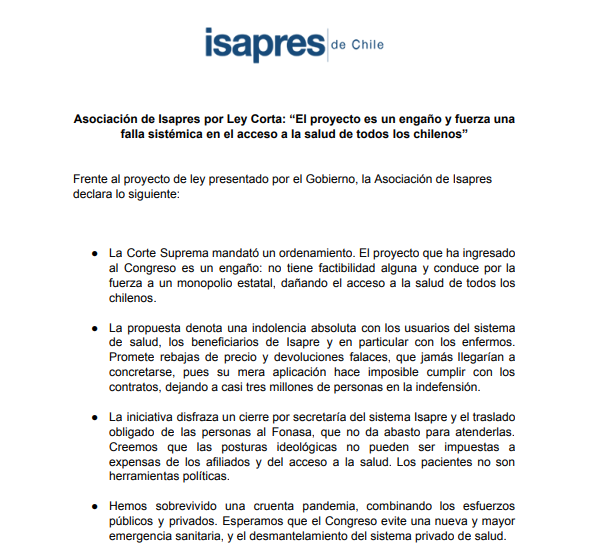 🔴AHORA | Isapres por iniciativa impulsada por el Gobierno: "El proyecto es un engaño y fuerza una falla sistémica en el acceso a la salud de todos los chilenos"

#InformaciónEsencial por Tele13Radio.cl