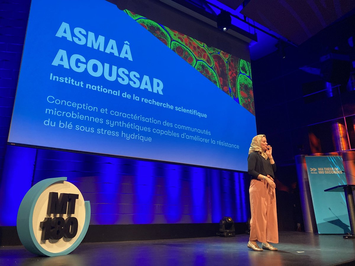 Félicitations à Asmaâ Agoussar, doctorante en #biologie, qui figurait parmi les 21 finalistes du concours national de #MT180 de l'#Acfas hier soir. Sa présentation portait sur la conception et la caractérisation des communautés #microbiennes synthétiques.