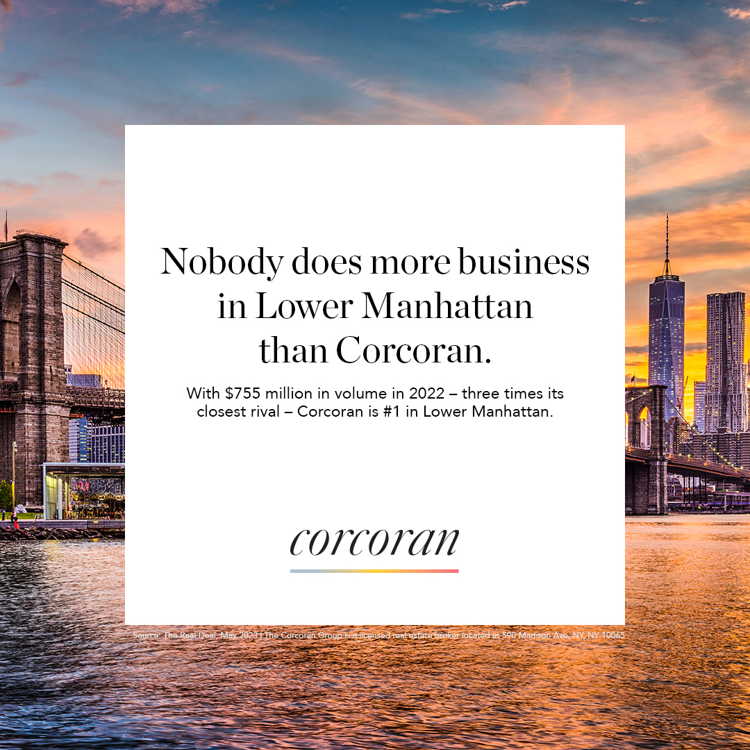 Lower Manhattan has a new real estate ruler, and it's Corcoran! According to The Real Deal, we captured almost 50% of all deal volume in the area! #thecorcorangroup #corcoran #therealdeal