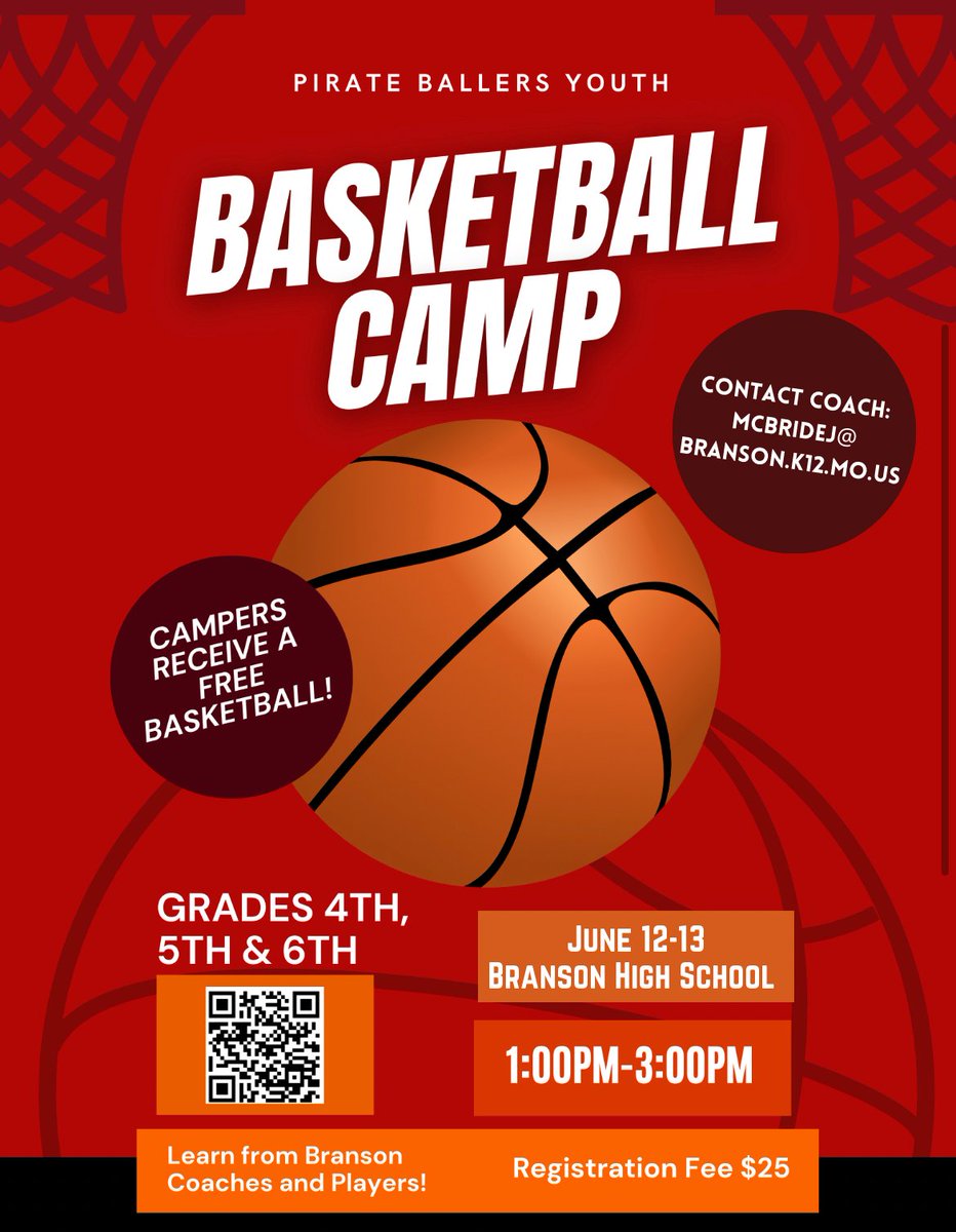 BHSPirateBBall's tweet photo. Camp opportunity for our upper elementary Pirates! https://t.co/OCn93pjuLR