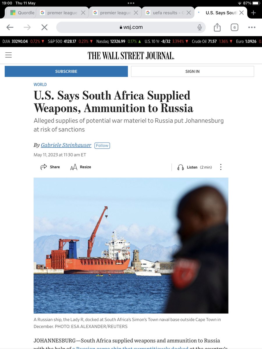 International headlines: BBC, FT, NYT, WSJ. Let’s see how this helps South Africa’s trade relations.