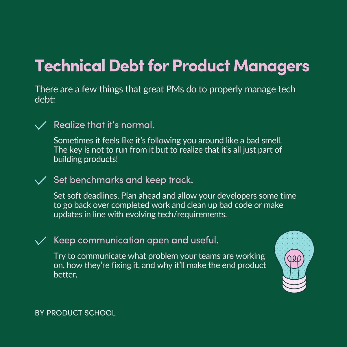 Technical debt (tech debt, code debt, or design debt) is when code quality is sacrificed in exchange for a speedier delivery. 🔧 

Take a look at the types of tech debt and how to manage them as a Product Manager:  prdct.school/3NHcOux

#productmanagement #technicaldebt