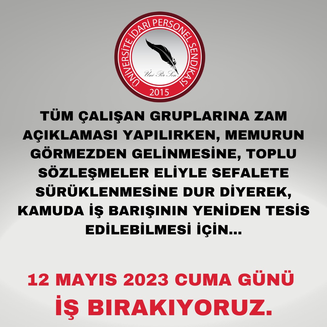 Memurun görmezden gelinmesine, toplu sözleşmeler eliyle sefalete sürüklenmesine dur diyerek, kamuda iş barışının yeniden tesis edilmesi için 12 Mayıs Cuma günü İŞ BIRAKIYORUZ.
#Memura35Bin asgari #memur Temmuz #MemuraEkZam