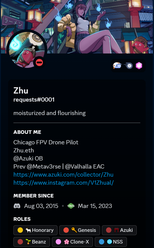 NSS_NFT's tweet photo. 🐐NSS is happy to announce ✨Zhu✨@V1Zhual as an Honorary Member! Zhu is active in the @Azuki community and truly loves onboarding new members to the garden!⛩️He brought his Passion for collecting as well as trading NFTs to NSS. We are happy to have you in our community!