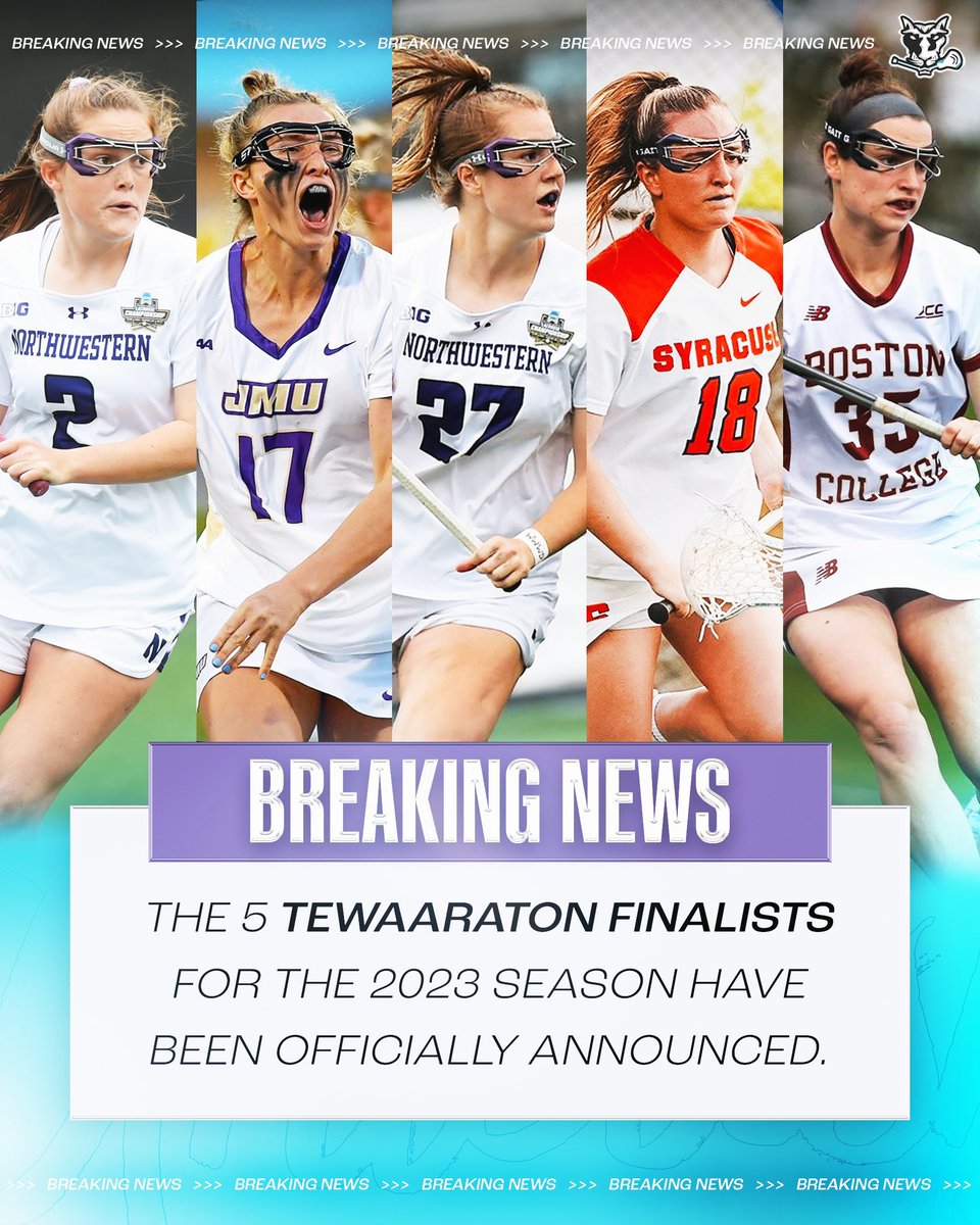 🏆TEWAARATON FINALISTS🏆

Izzy Scane, <a href="/NULax/">Northwestern Lax</a> 
Isabella Peterson, <a href="/JMULacrosse/">JMU Lacrosse</a> 
Meaghan Tyrrell, <a href="/CuseWLAX/">Syracuse Women's Lacrosse</a> 
Erin Coykendall, <a href="/NULax/">Northwestern Lax</a> 
Jenn Medjid, <a href="/BCwlax/">BC Women's Lacrosse</a> 

Who’s got your vote this year? ⬇️
