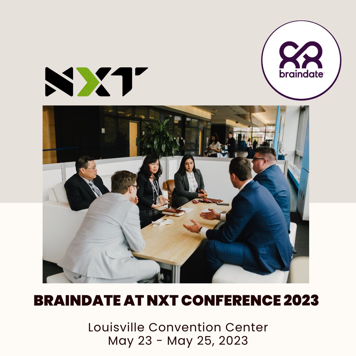 e180's tweet image. Braindate will be at NXT Conference on May 23rd - May 25th. Come share your knowledge and connect with others on similar interest. See you in Louisville.  #braindates