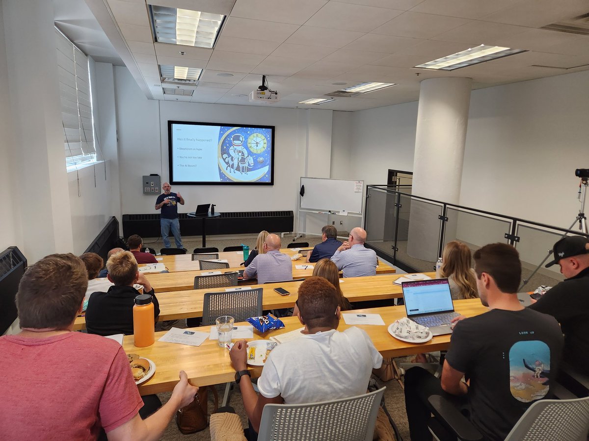 Seth Lachner presenting at the first AI Omaha meeting today at Elevator.