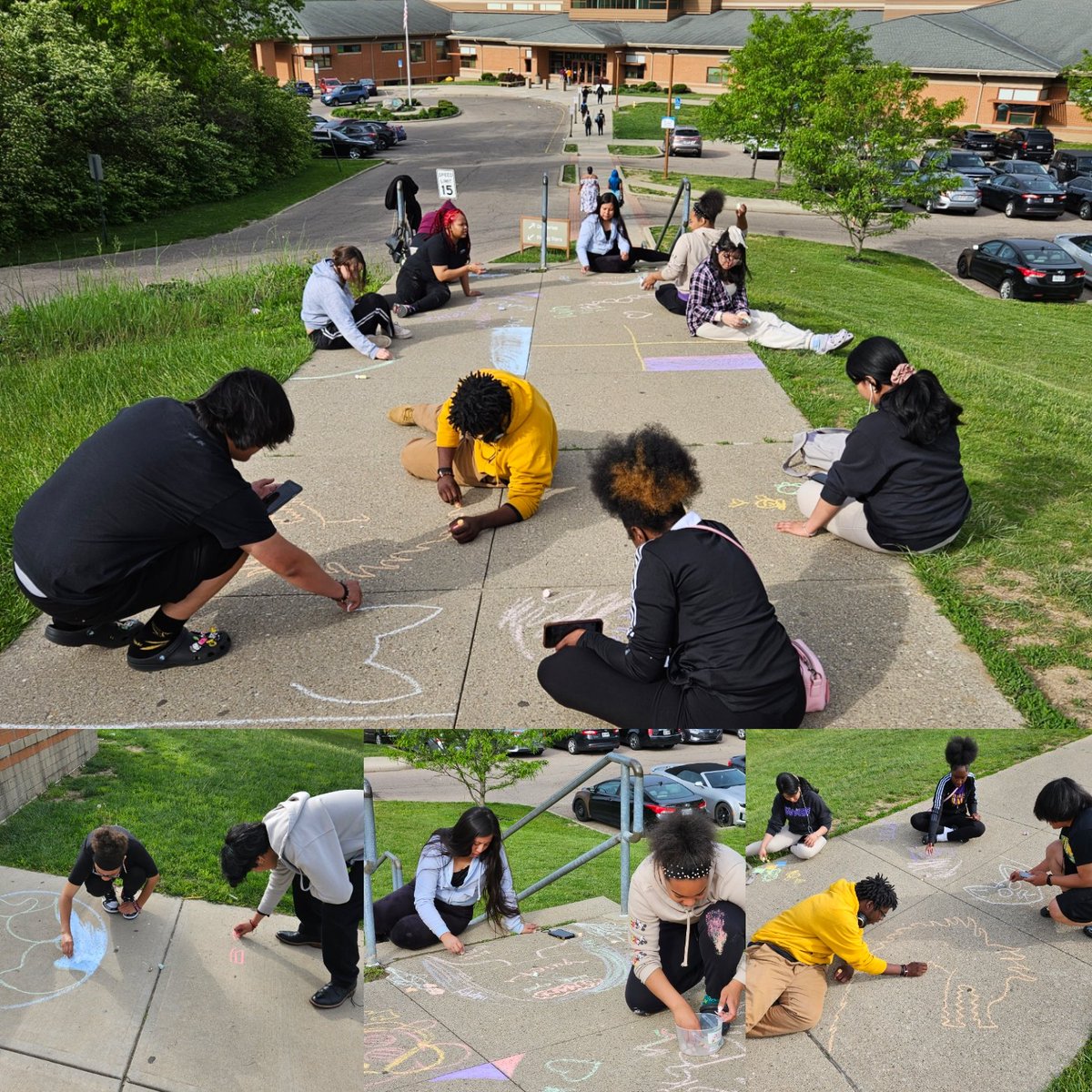 MsGoreTeaches's tweet photo. Aiken AP Lang to Do:
Take exam ✅
Visual Self Portraits ✅
Laugh &amp; embrace the joy of chalk ✅
Strike a pose ✅
Proud of these @IamCPS @AikenNew Falcons 💜 #iamCPS https://t.co/tjmD4qm30K